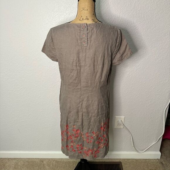 Boden Linen Dress Grey Size 10R Floral Embroidery Short Sleeve Knee Length Lined - Picture 9 of 9